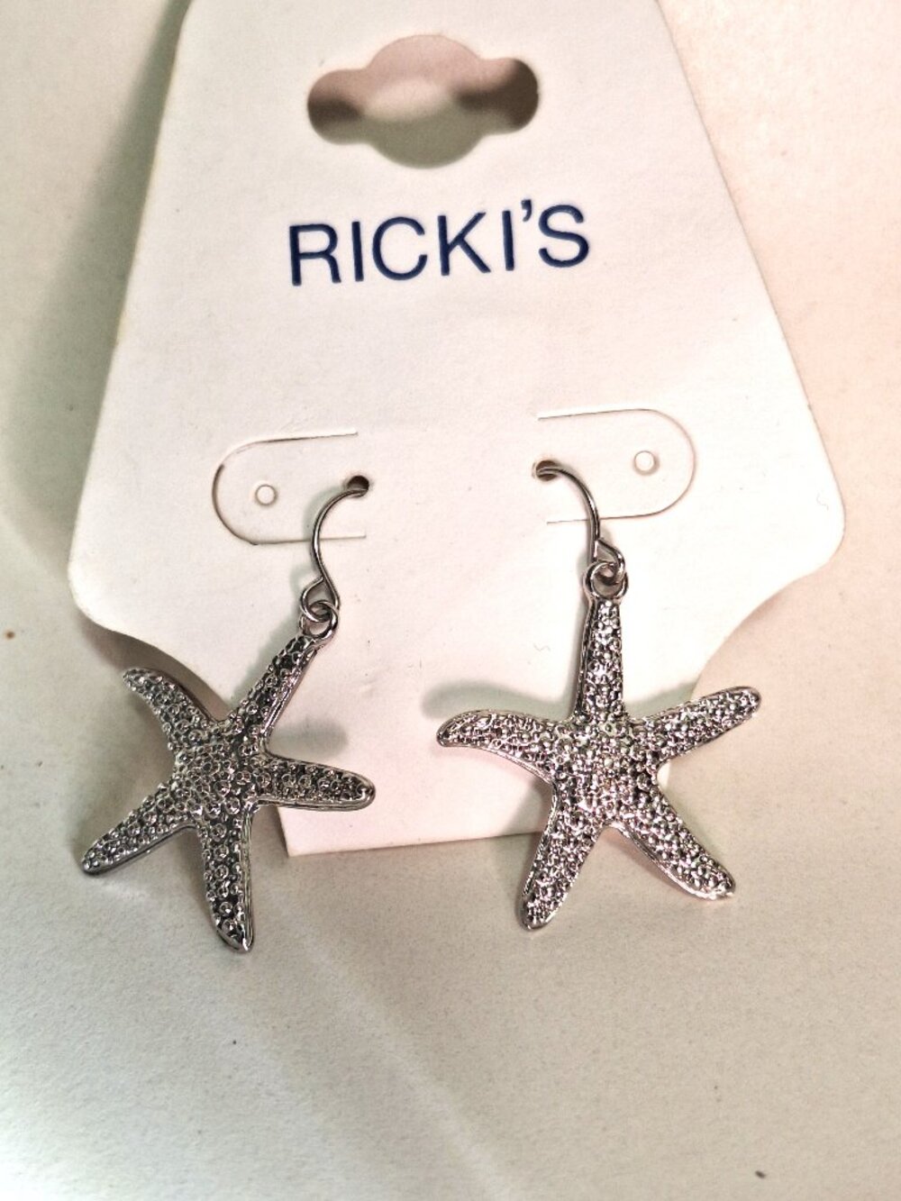Starfish Earrings Silver Coloured New with Tags Boho Beach Cool Party Fun Whimsy